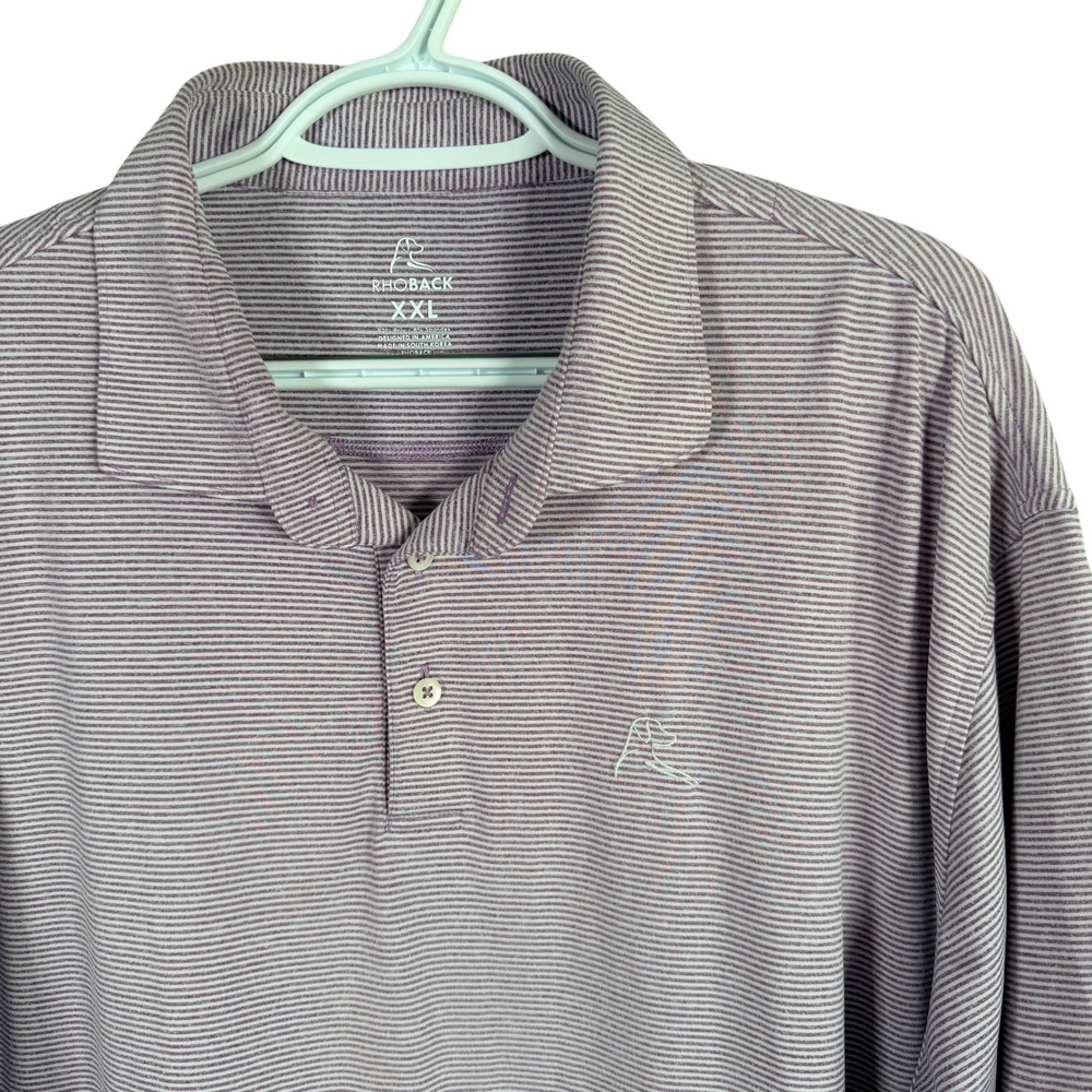 Rhoback‎ Golf Polo Shirt Mens XXL Purple Striped Performance Short Sleeve read